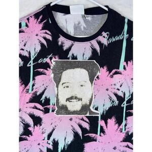 Conspiracy by Wesc T-Shirt Unisex L/XL Pink Black Hawaiian Palm Tree Crew Neck